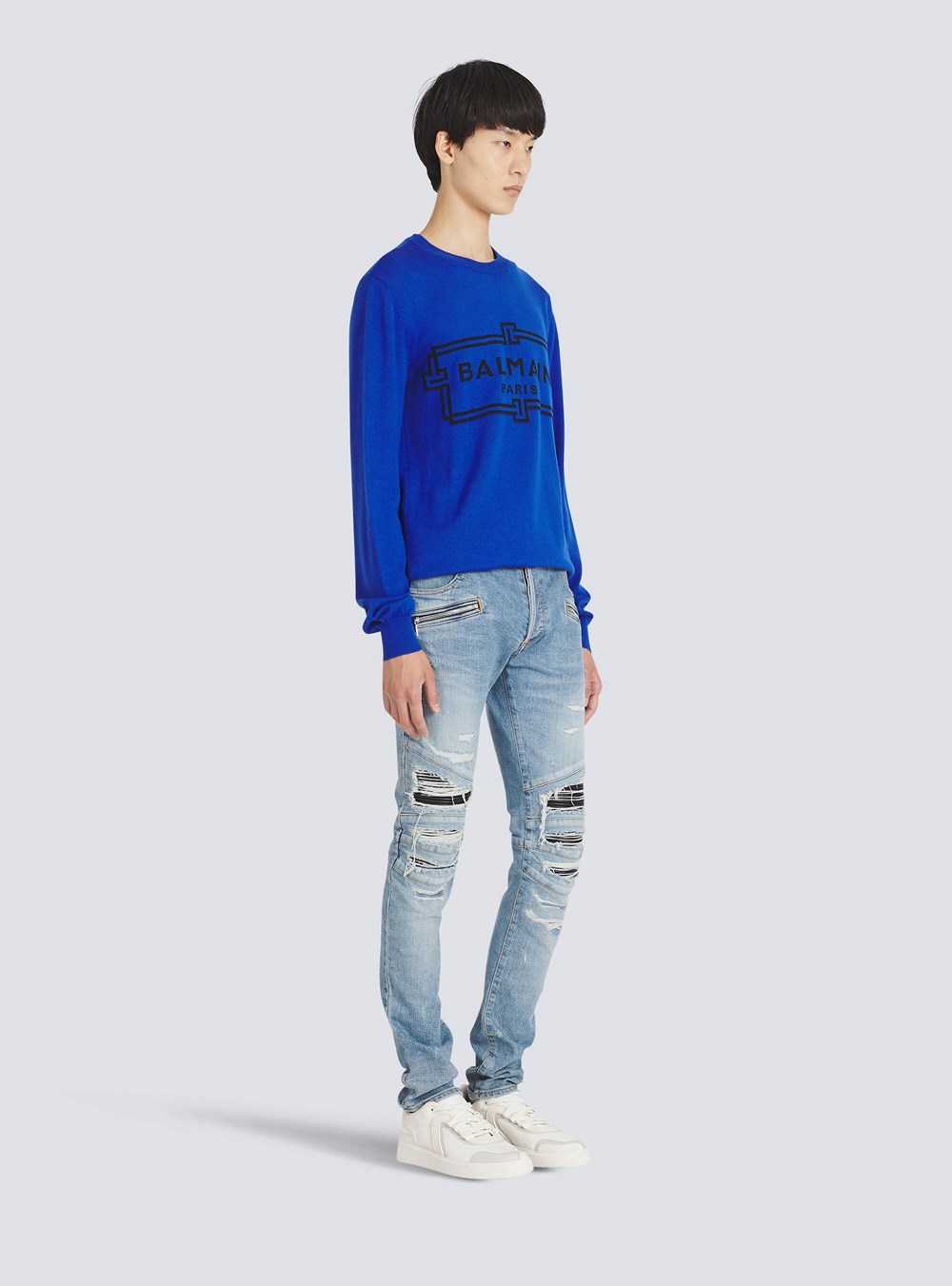 Balmain Wool Sweater With Balmain Paris Logo Blue | GOUXMPS-83