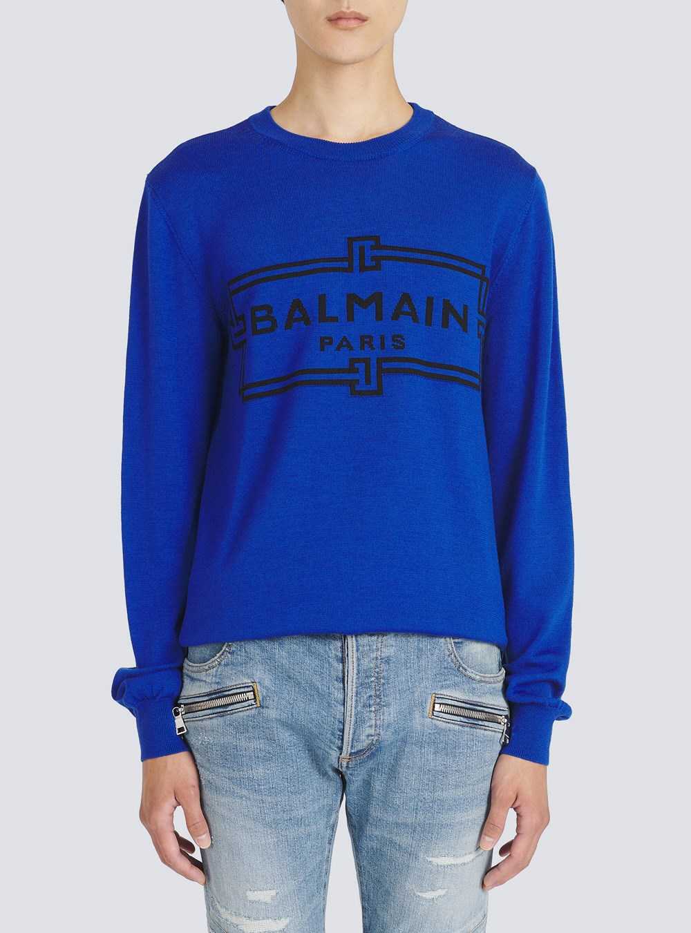 Balmain Wool Sweater With Balmain Paris Logo Blue | GOUXMPS-83