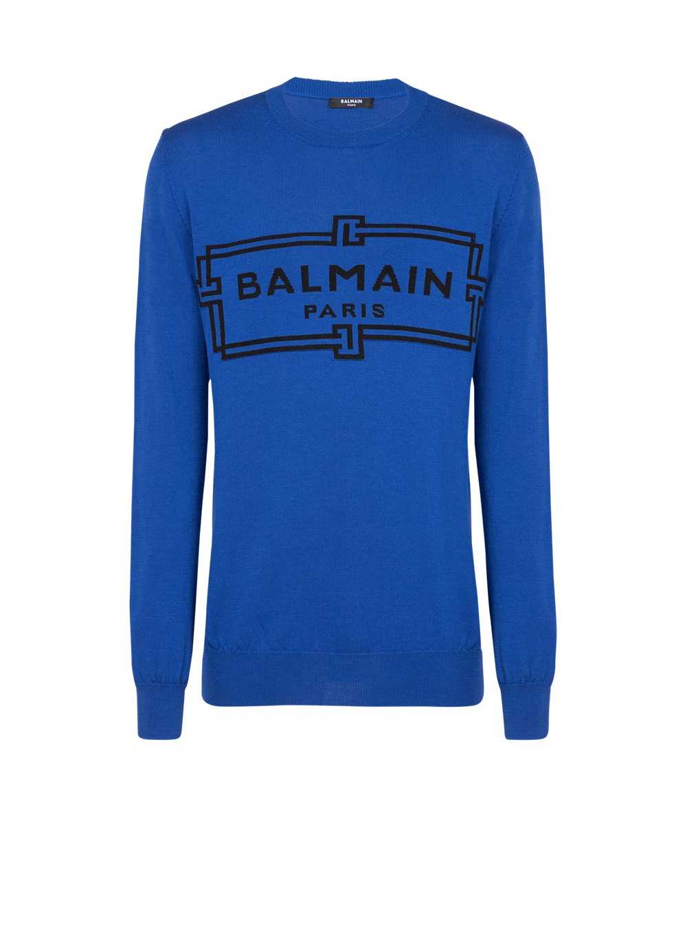 Balmain Wool Sweater With Balmain Paris Logo Blue | GOUXMPS-83