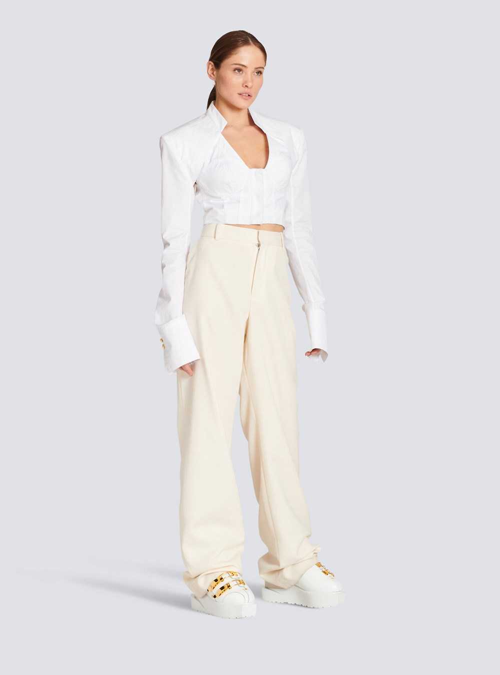 Balmain Wool Wide-leg Trousers White | TFXDNOC-67