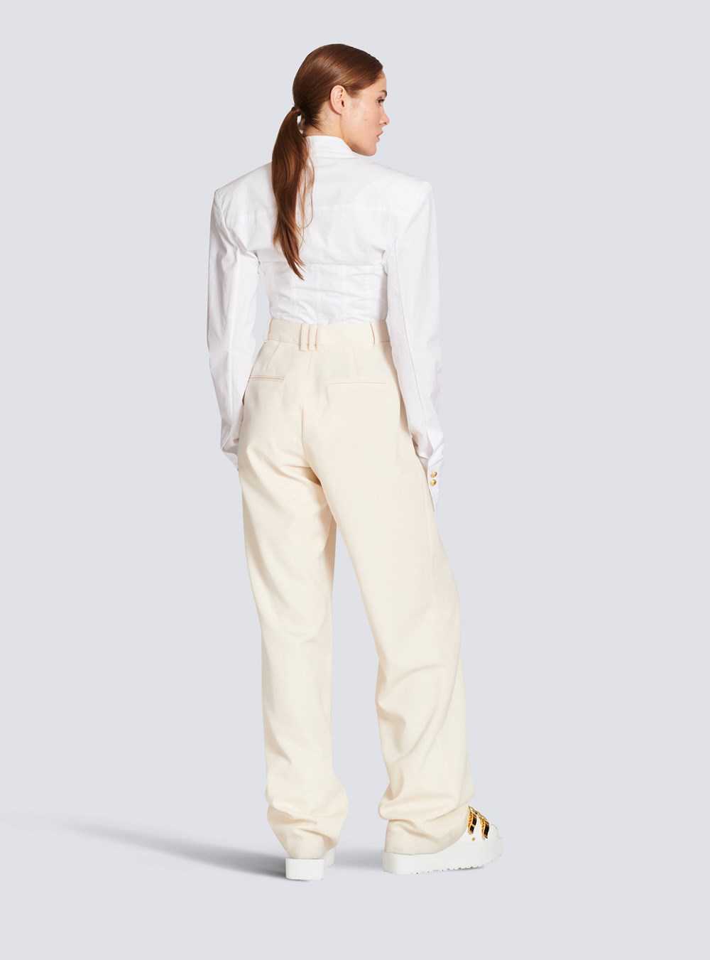 Balmain Wool Wide-leg Trousers White | TFXDNOC-67