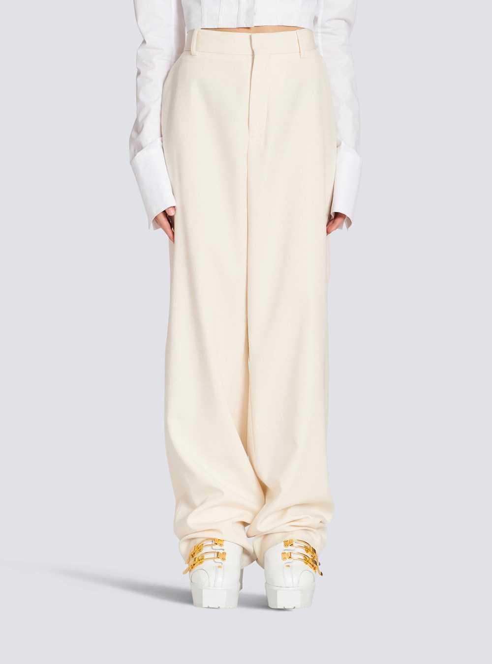 Balmain Wool Wide-leg Trousers White | TFXDNOC-67