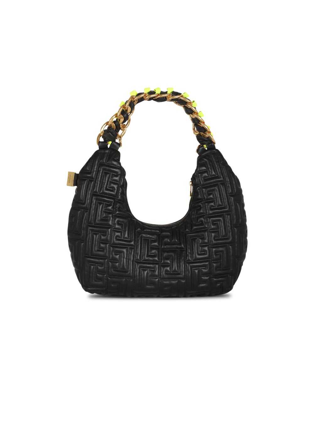 Balmain Yellow Quilted Leather Pillow Hobo Bag Black | KXPYUHE-96