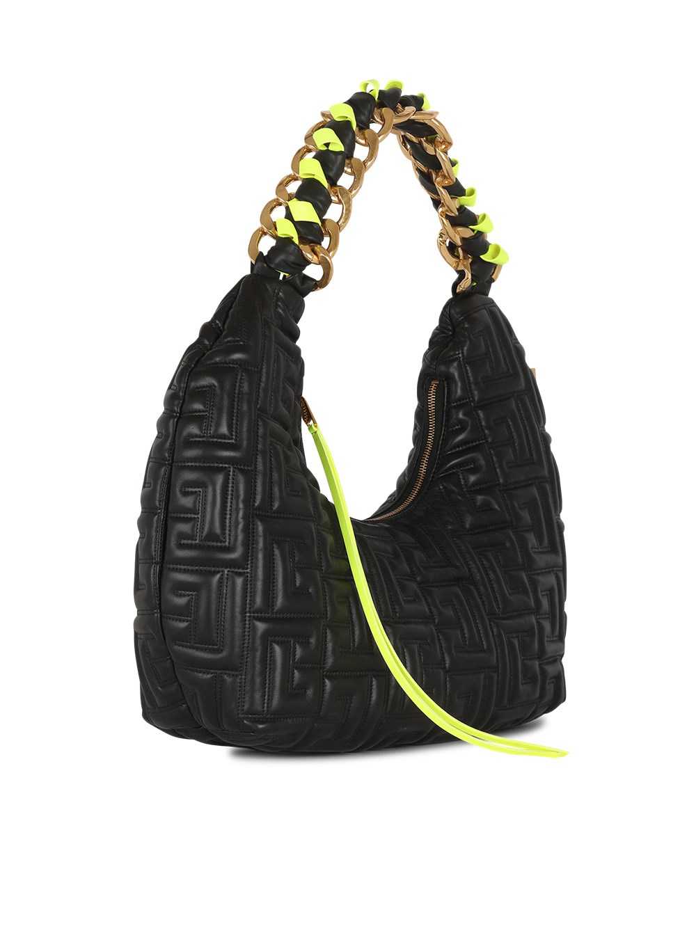 Balmain Yellow Quilted Leather Pillow Hobo Bag Black | KXPYUHE-96