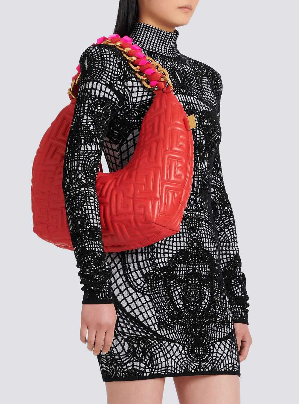 Balmain Yellow Quilted Leather Pillow Hobo Bag Red | NKBEYSL-73