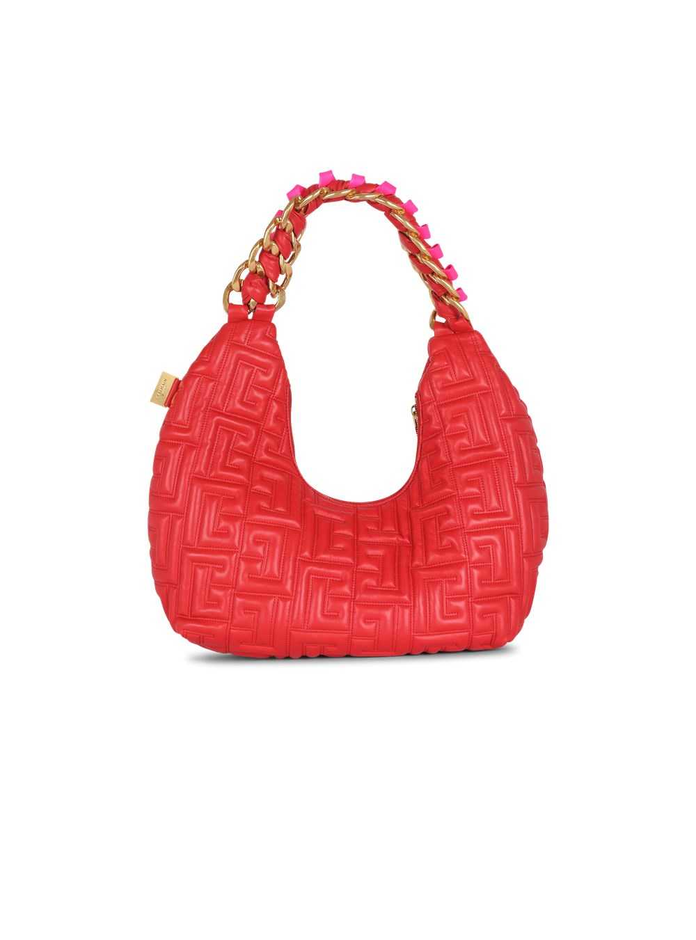 Balmain Yellow Quilted Leather Pillow Hobo Bag Red | NKBEYSL-73