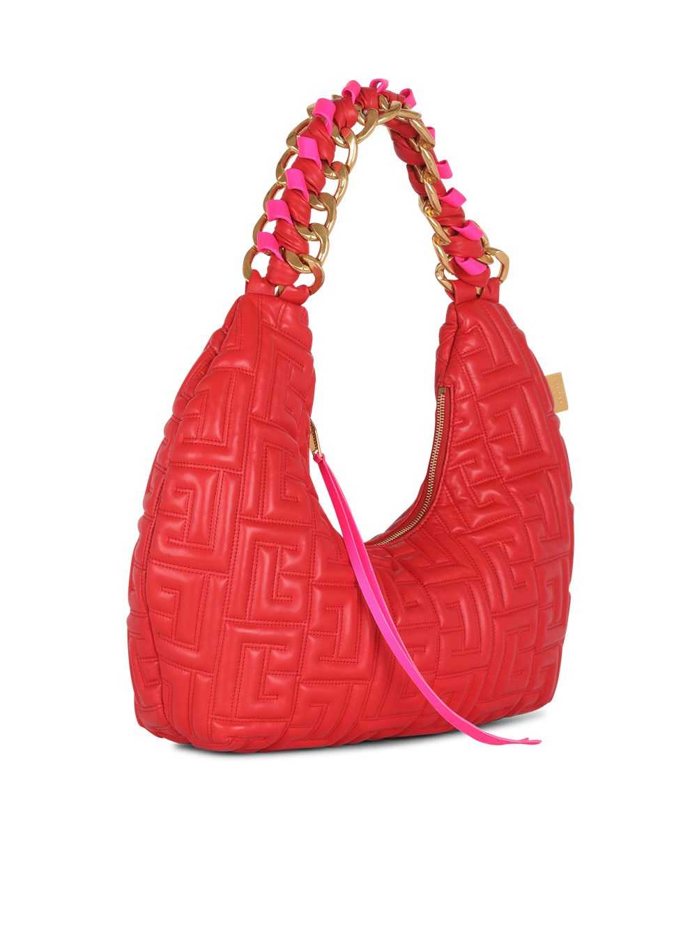 Balmain Yellow Quilted Leather Pillow Hobo Bag Red | NKBEYSL-73