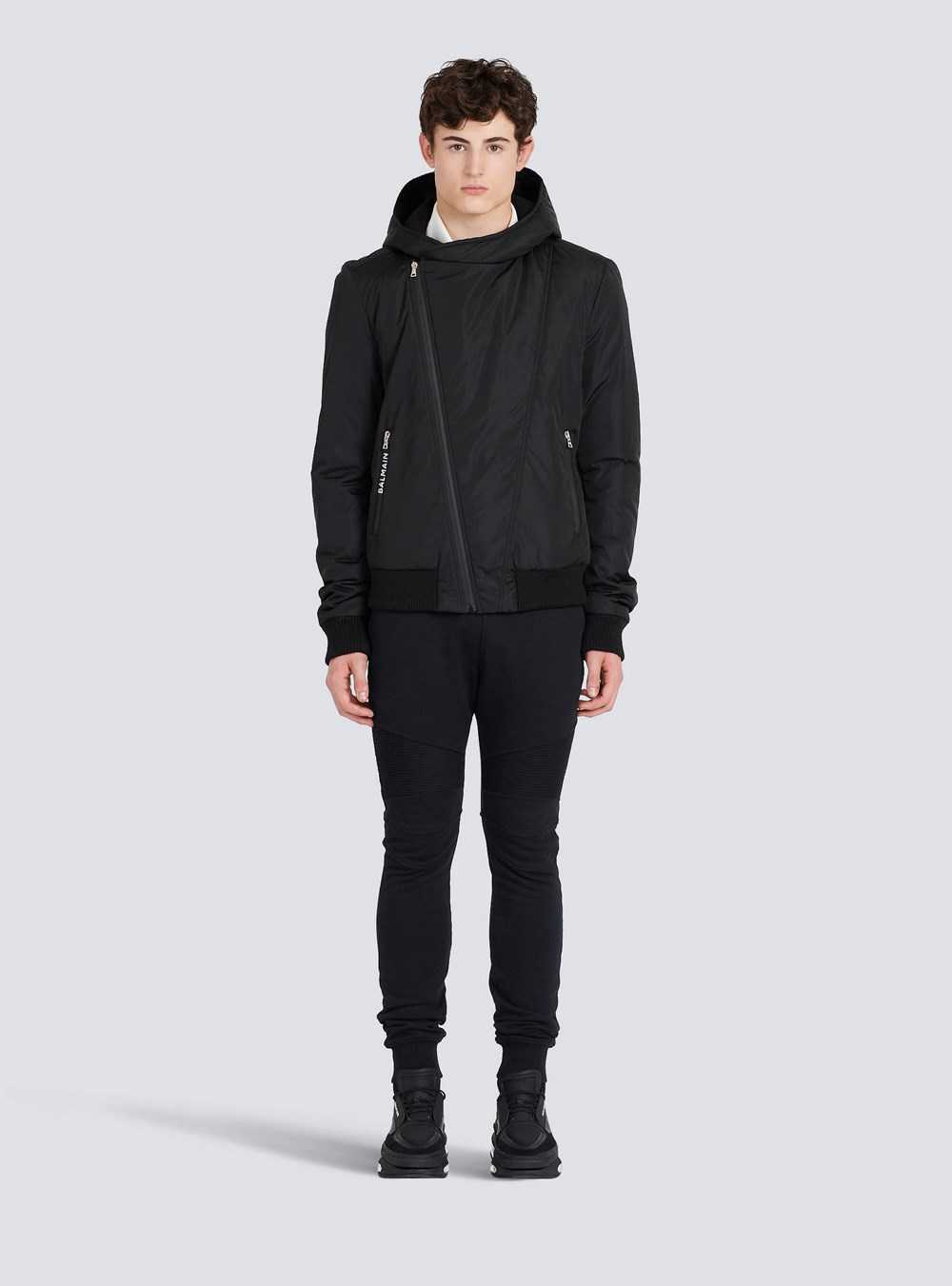 Balmain Zipped Bomber Jacket With Nylon Hood Black | PXLEFQA-07