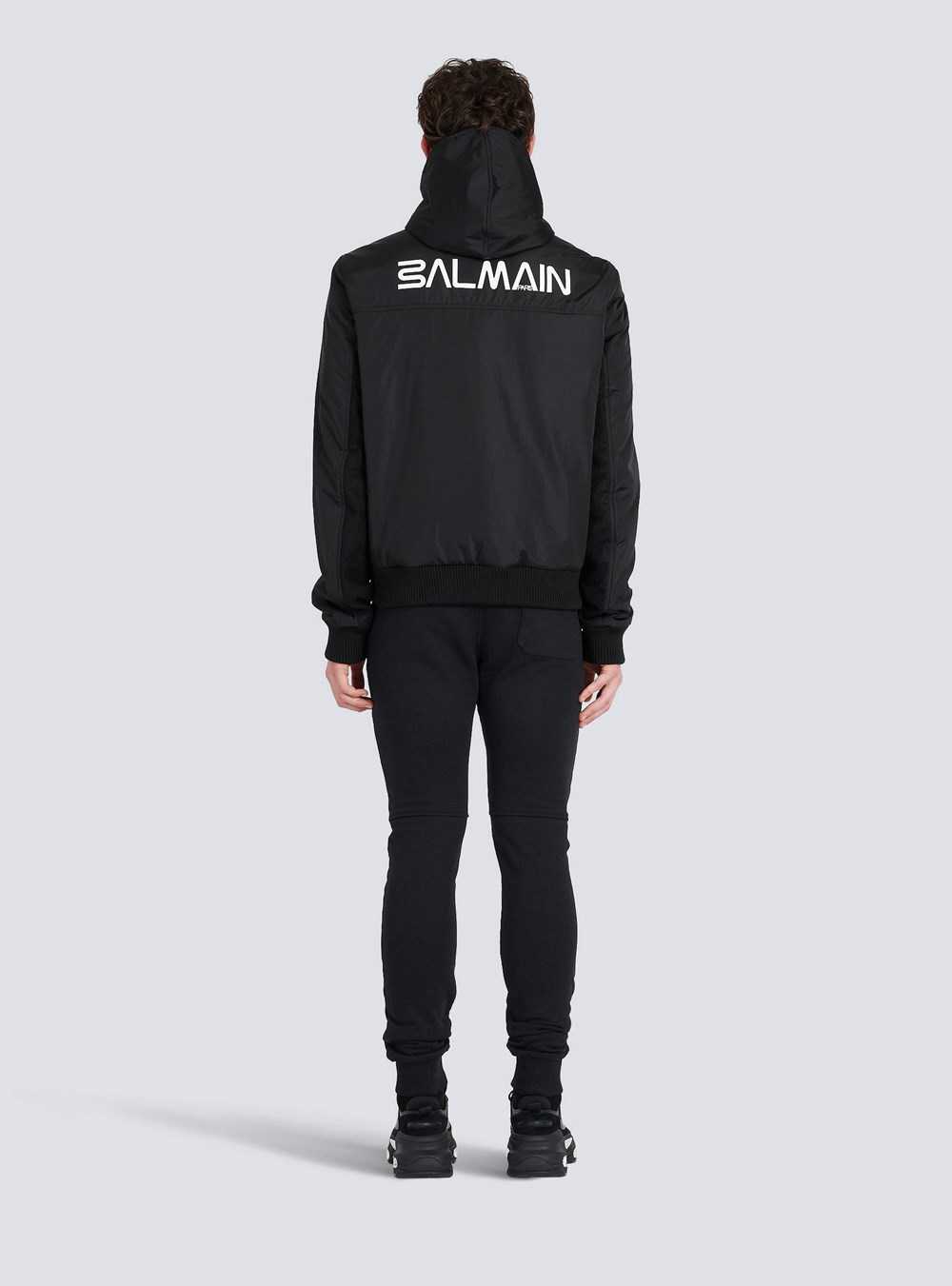 Balmain Zipped Bomber Jacket With Nylon Hood Black | PXLEFQA-07