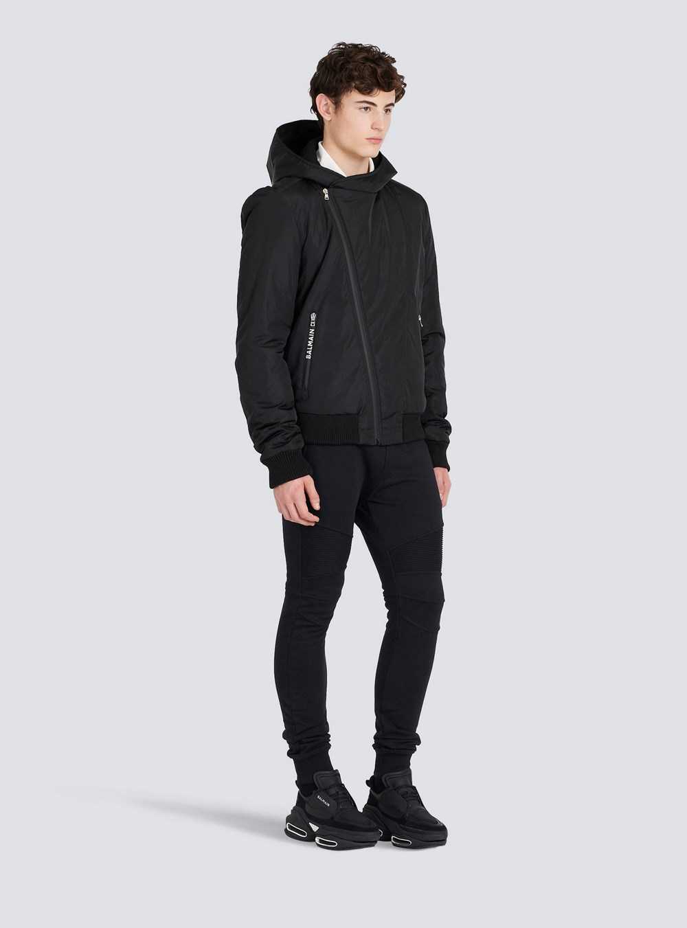 Balmain Zipped Bomber Jacket With Nylon Hood Black | PXLEFQA-07