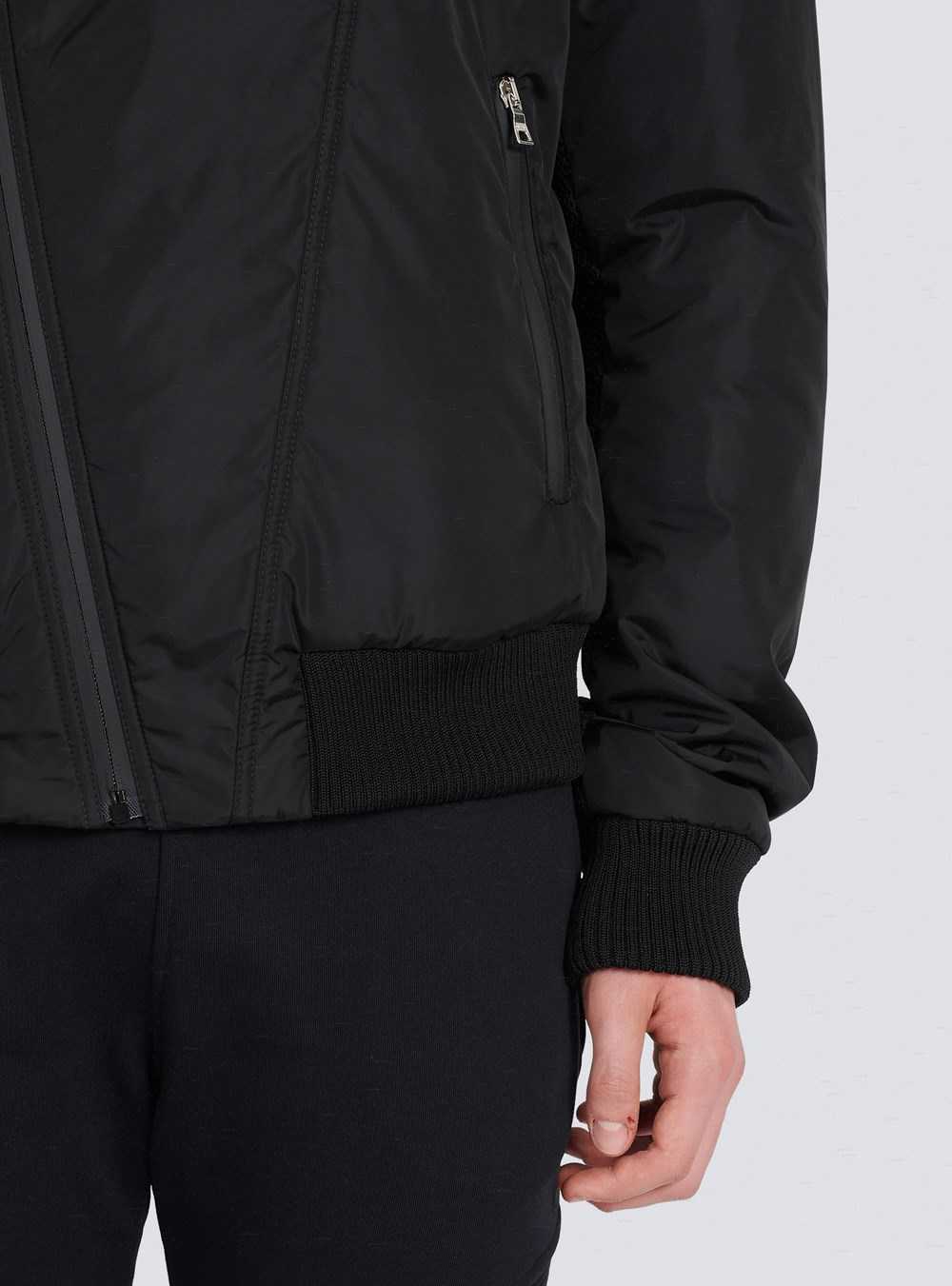 Balmain Zipped Bomber Jacket With Nylon Hood Black | PXLEFQA-07