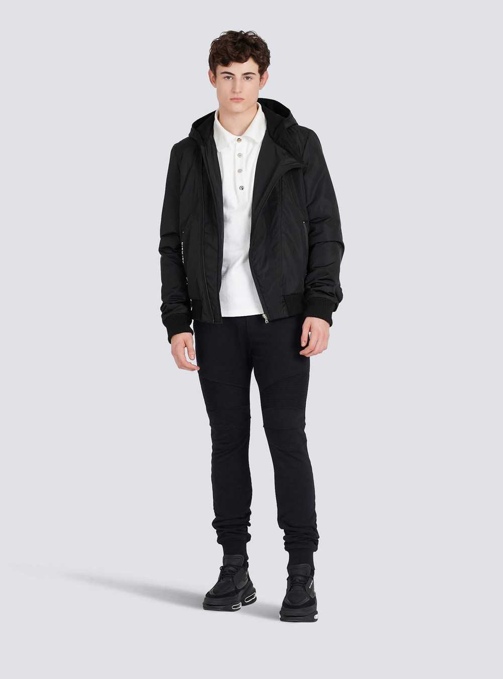 Balmain Zipped Bomber Jacket With Nylon Hood Black | PXLEFQA-07